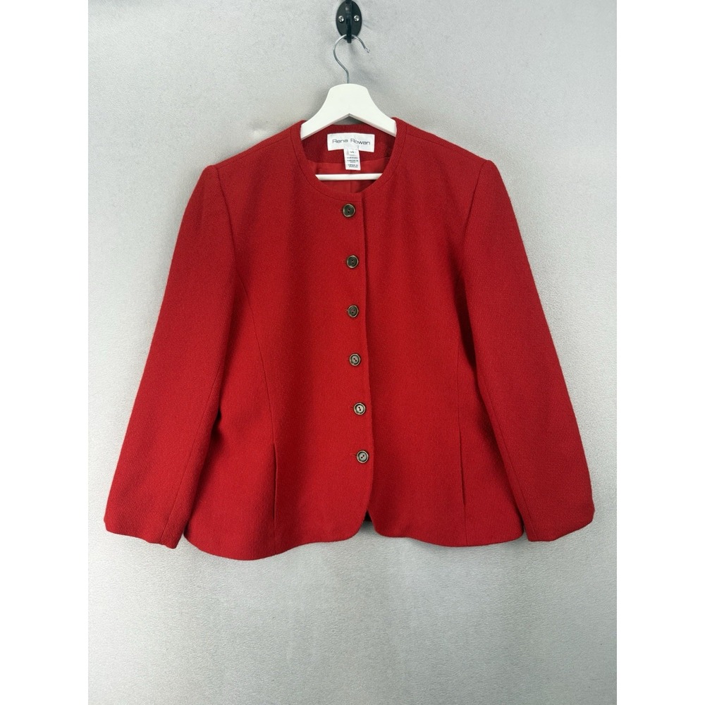Vintage Rena Rowan Red Wool Jacket Women's Size 14 Button Front USA Made